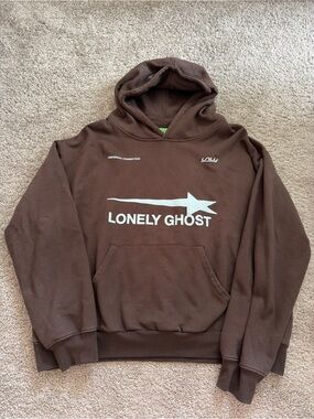 LONELY GHOST Brown Graphic Pullover Hoodie
